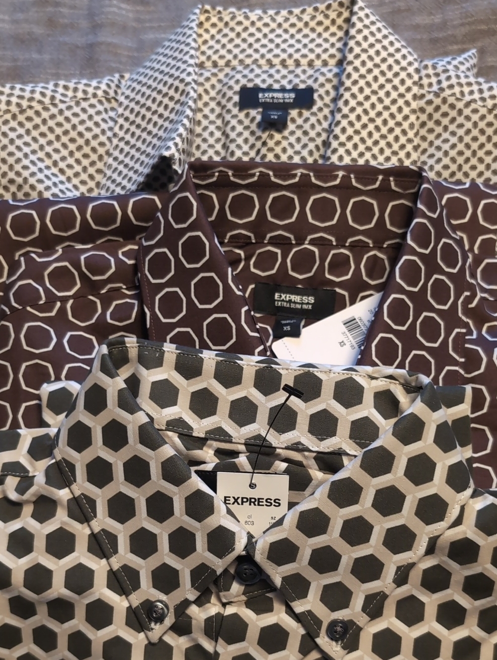 Express Men's Button-Up Shirts in Brown, Beige and Gray Geometric Prints